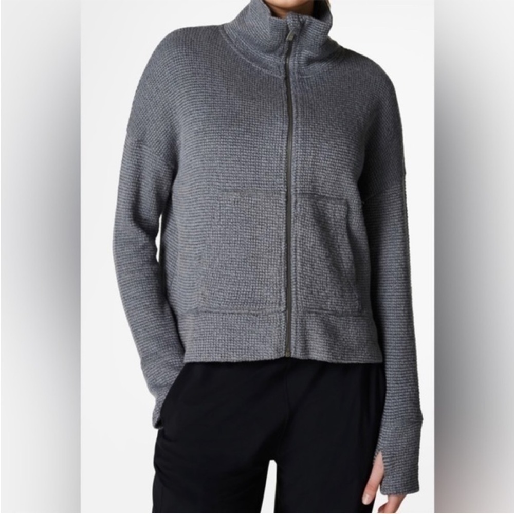 Sweaty Betty Charcoal Marl Restful Bouncle Zip Through Jacket Sz M NWT